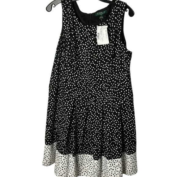 Lauren Ralph vtg dress,16P, NWT, fit & flare,black& white,Colorblock ,polka dots - Picture 1 of 16